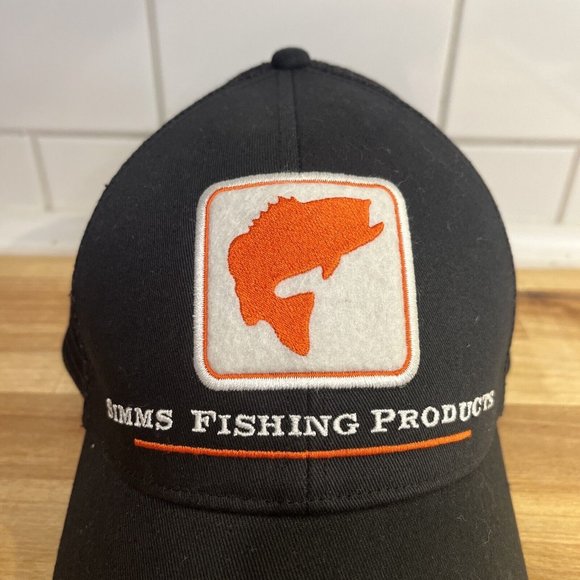 Simms Fishing Products Logo Snapback Hat Cap Black Embroidered Fishing Outdoor - Picture 2 of 10